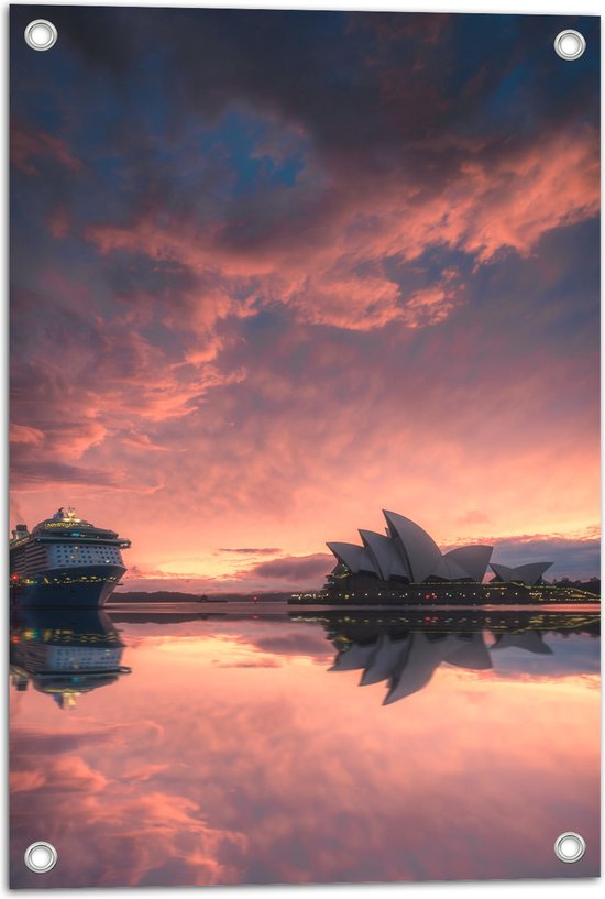 WallClassics - Tuinposter – Sydney Opera House met Zonsondergang - 40x60 cm Foto op Tuinposter  (wanddecoratie voor buiten en binnen)