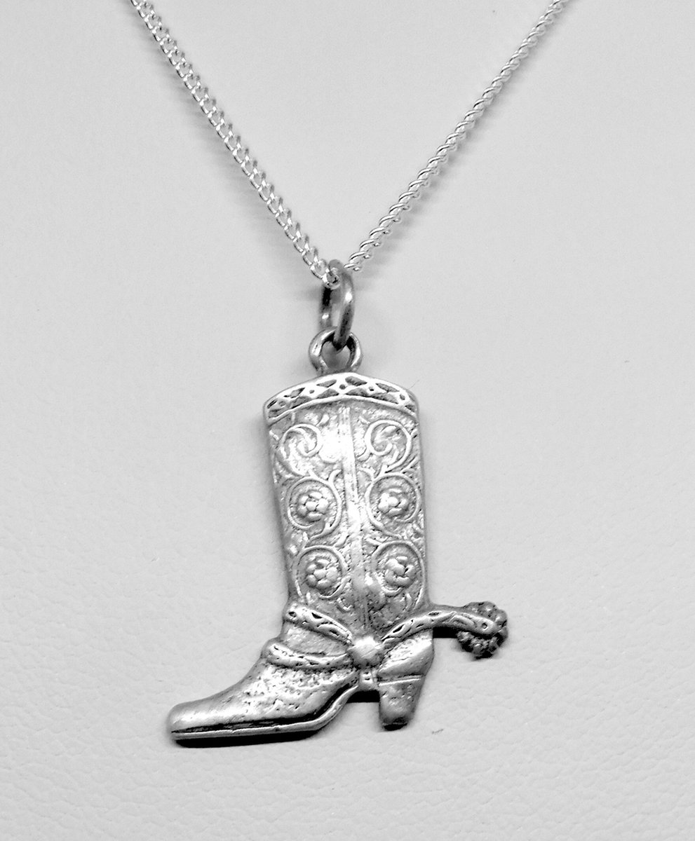 Hetty's - Zilveren hanger - van een cowboylaars met spoor - zilveren ketting van 42 cm