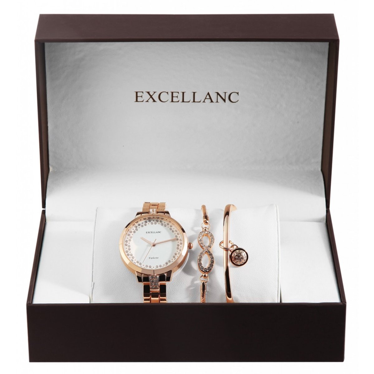 Excellanc Dames cadeauset - Horloge en 2 armbanden Roségoud