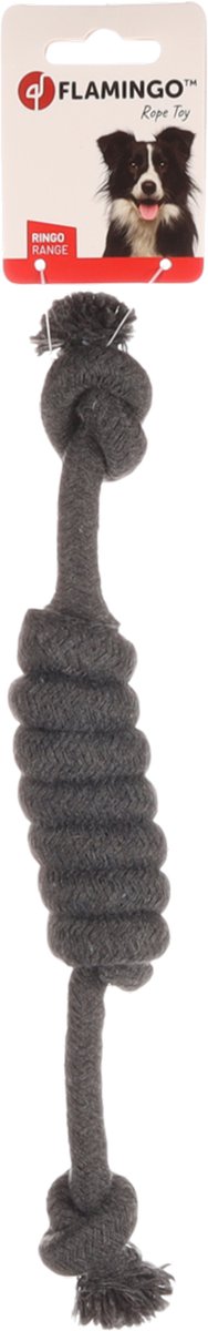 Flamingo Ringo Met 2 Knopen – Speelgoed Honden – Hs Katoen Ringo Trektuig 2 Knopen/ Twist Grijs 50cm/18mm – 1st – 135248 – 1st