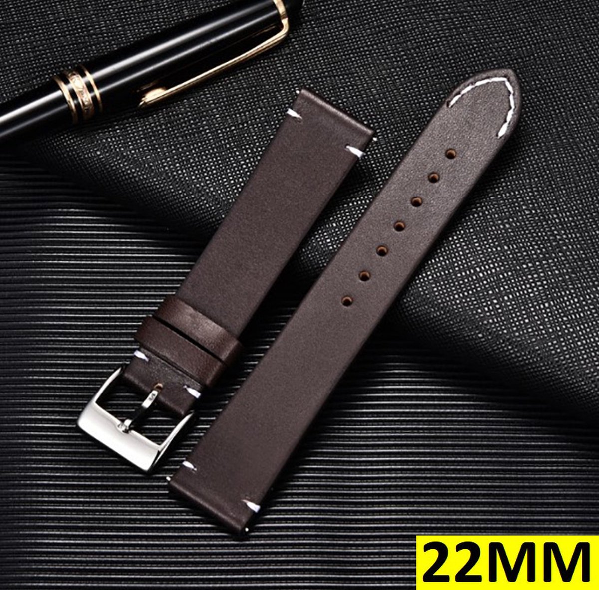 Lederen Horloge Band - Horlogebandje - Strap - Universeel - 22MM - Donker Bruin