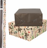 6x Rollen kraft inpakpapier jungle/oerwoud pakket - dieren/zwart 200 x 70 cm - cadeau/verzendpapier