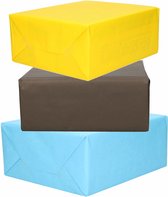 3x Rollen kraft inpakpapier geel/zwart/lichtblauw 200 x 70 cm - cadeaupapier / kadopapier / boeken kaften