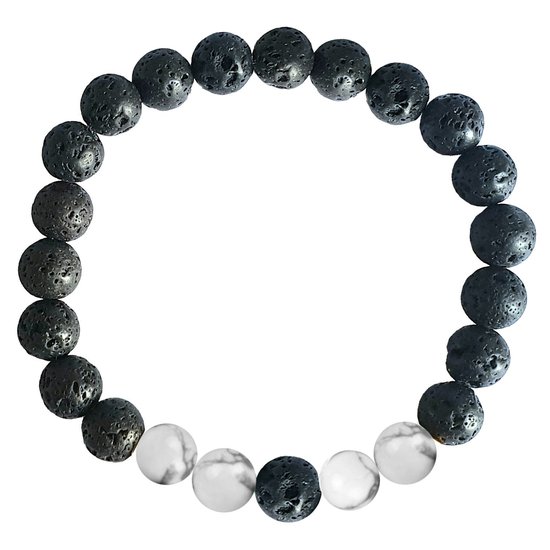 Fako Bijoux® - Boeddha Natuursteen Armband - Buddha Kralen Armband - Howliet Kwartet - Lavasteen