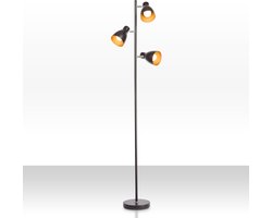 B.K.LICHT - Industriële Vloerlamp - zwart gouden staande lamp - draaibar - met E27 fitting - h.: 166cm