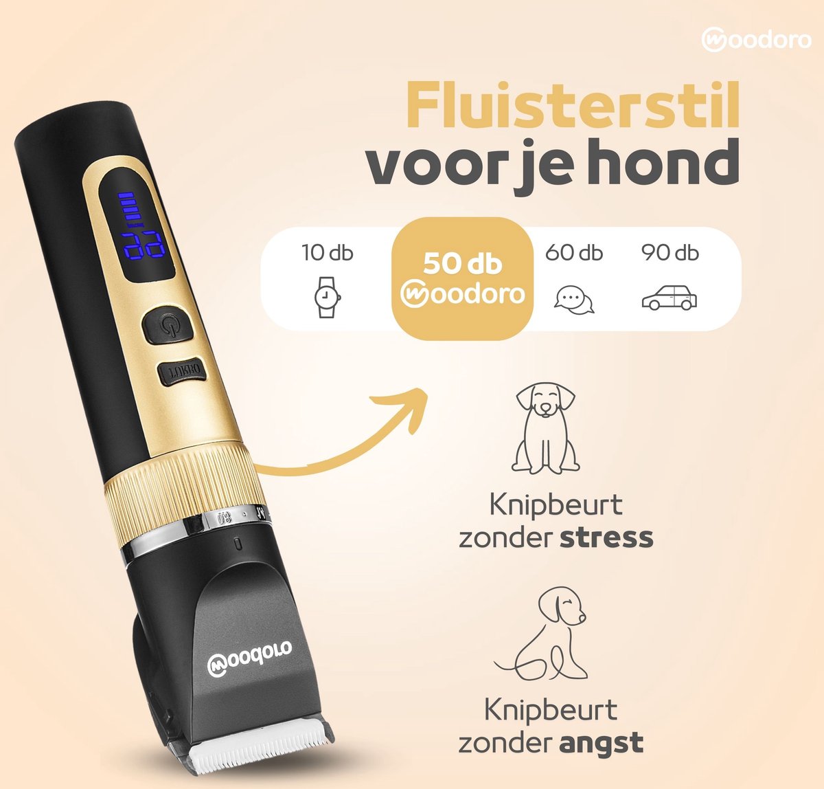 Woodoro Professionele 2-in-1 Hondentondeuse voor Dikke Vacht – Draadloze Honden Tondeuse & Hondentrimmer – Stille Tondeuse Katten & Honden Trimset - Incl. Videohandleiding thumbnail 4