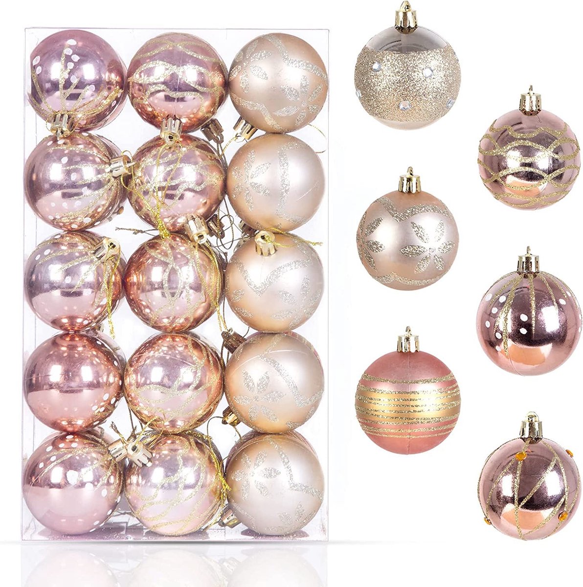 Uten - Kerstballen Plastic - kerstboom versiering - Christmas Gifts - kerstballen set - 30 stuks - kerstboom ballen - Ø6cm - Roze/Goud