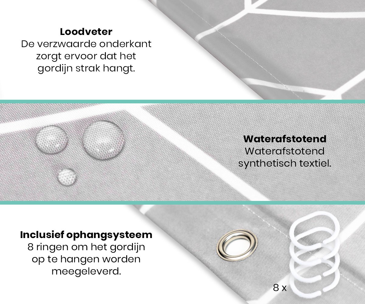 Loti Living Douchegordijn Anti Schimmel Grijs Patroon Inclusief