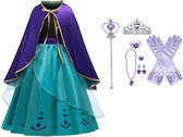 Prinsessenjurk meisje + Prinsessen accessoires - Carnavalskleding meisje - Verkleedjurk - maat 134/140 (140) - Tiara - Kroon - Magische toverstaf - Lange handschoenen - Juwelen - Kleed
