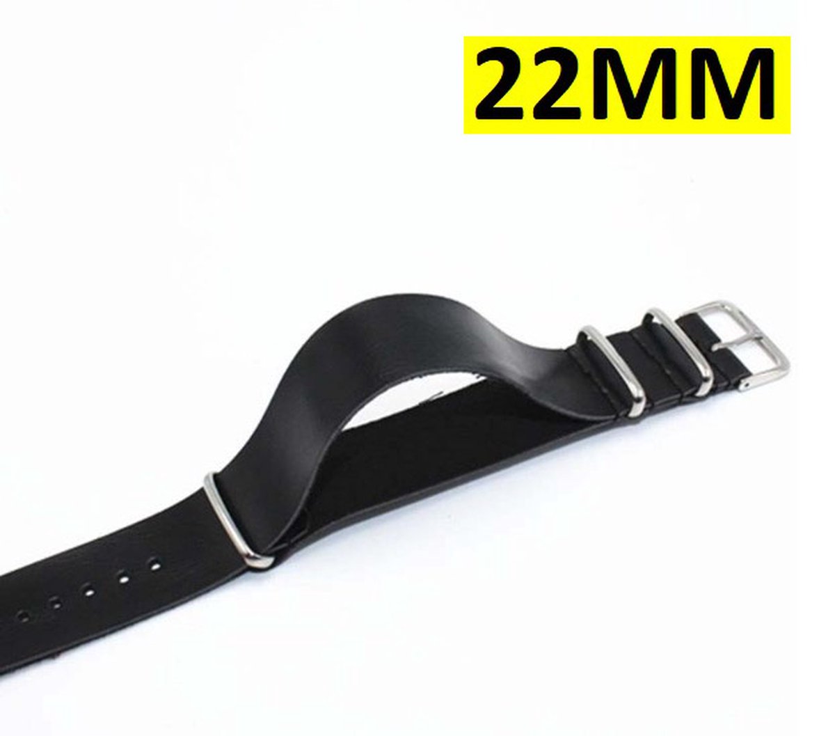 Ultra Dunne Geunine Lederen Horloge Band - Zulu Strap - Nato Band - 22MM - Zwart - Merkloos
