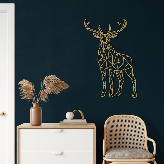 Wanddecoratie | Geometrisch Hert / Geometric Deer| Metal - Wall Art | Muurdecoratie | Woonkamer |Gouden| 67x100cm