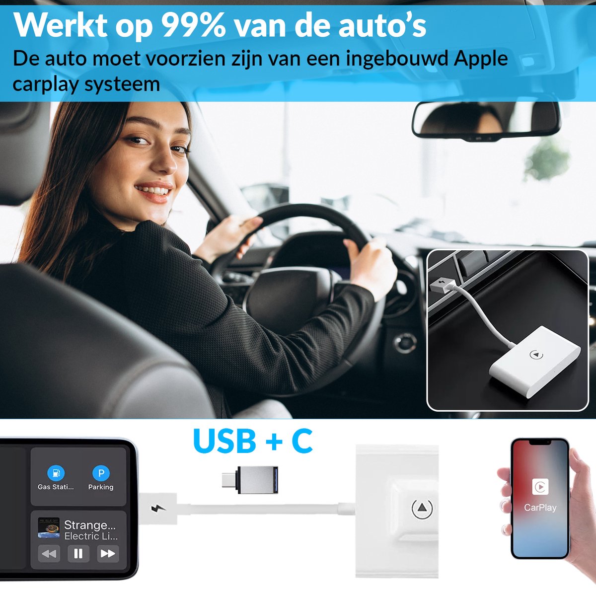 Quality4Less™ carplay dongle draadloos verbinden met Apple carplay