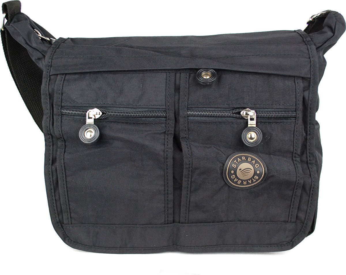 Starbag Reistas - Schoudertas - Dames - Heren - Crinkle-nylon Unisex Zwart - ( 10057-6) - 30x10x20cm - topkwaliteit- veel verkocht -