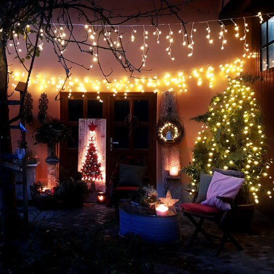 Monzana Lichtsnoer 200 LED 10m Stroombesparend IP44 Lichtgordijn Binnen Buiten LIchtjes Koudwit Kerstverlichting Kerstdeco