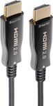 Twee gouden HDMI 2.0 connectoren op een zwarte kabel, één gemarkeerd als 'Source'