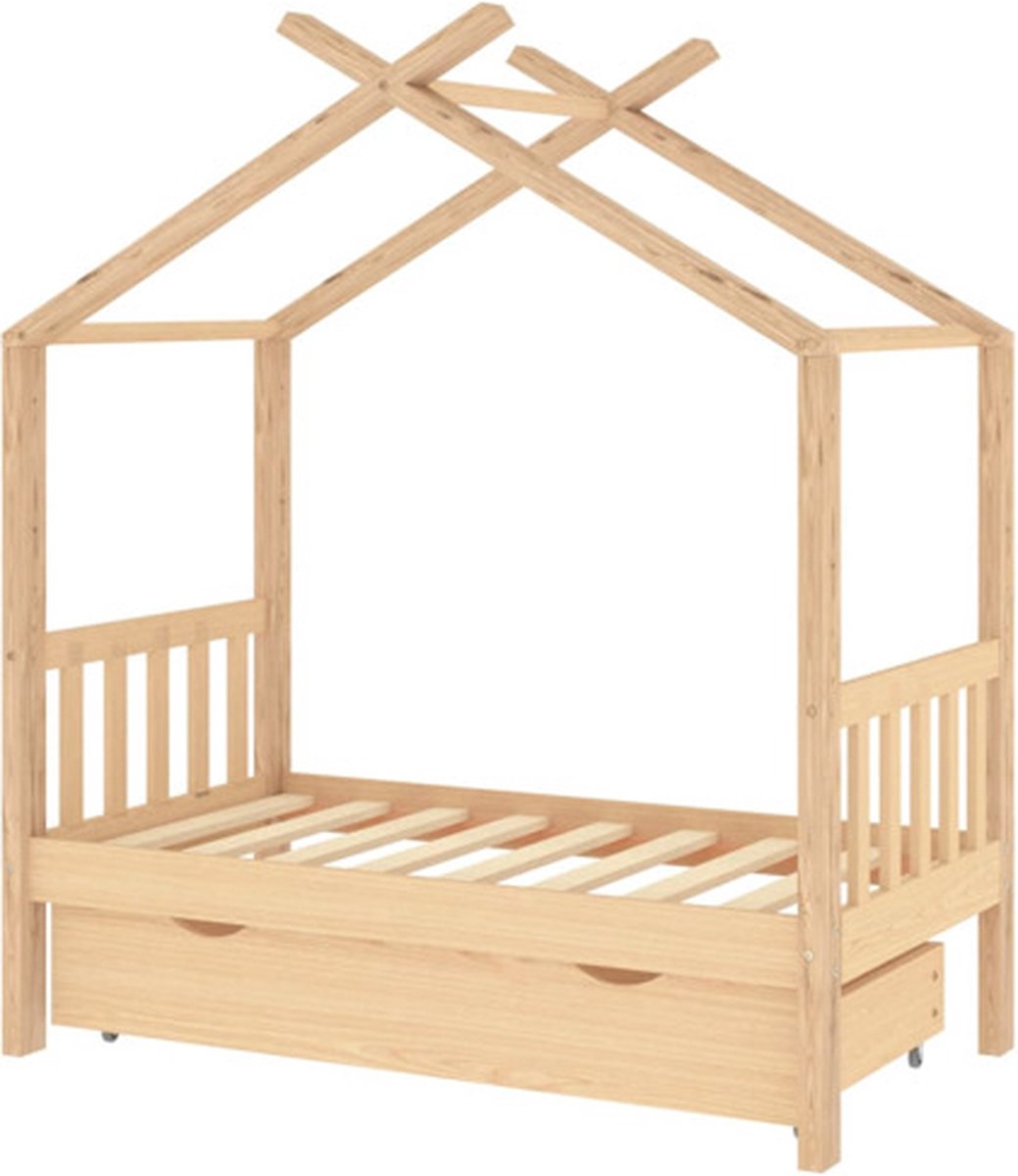 vidaXL Kinderbedframe - met - lade - massief - grenenhout - 70x140 - cm bruin