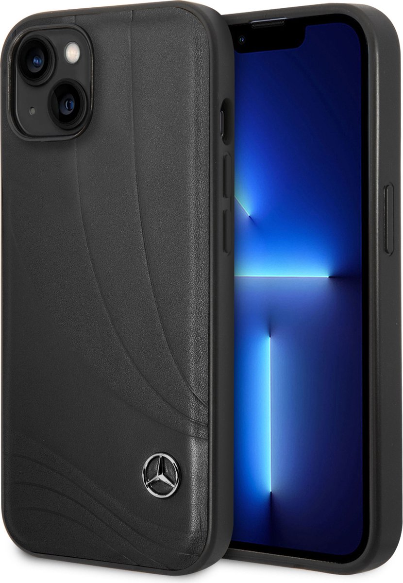 Mercedes-Benz iPhone 14 Plus Hardcase Backcover - Genuine Leather - New Wave III - Zwart