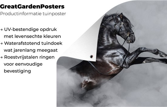 Muurdecoratie buiten Paard - Rook - Zwart - 160x120 cm - Tuindoek - Buitenposter