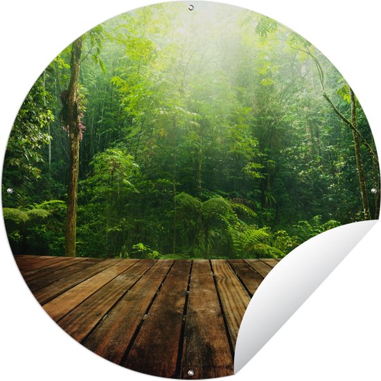 Tuincirkel Vloer - Hout - Jungle - Jongens - Meisjes - Kinderen - Kind - 90x90 cm - Ronde Tuinposter - Buiten