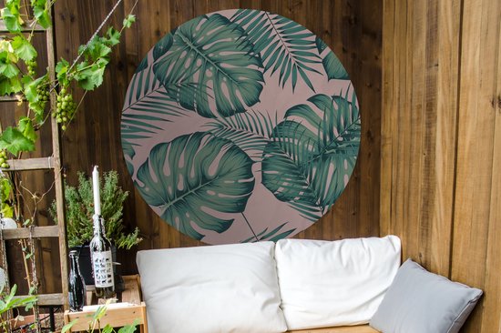 Garden Circle Feuilles - Rose - Motif - Filles - Enfants - Vert - Enfant - 120x120 cm - Affiche de Jardin Ronde - Extérieur - XXL