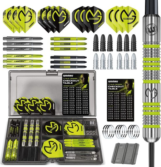 Dartbord cadeauset - Michael Van Gerwen MvG - 50-delige dartset met 4 sets schachten en 4 sets vluchten plus accessoires van Merkloos — afbeelding 3