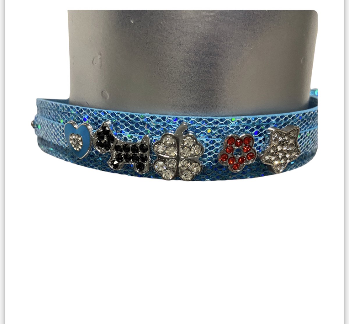 Body Pleasure Blauwe Glitter Halsband met Steentjes – Zelf Samenstellen