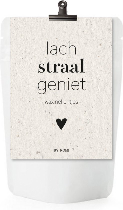 Lach Straal Geniet - Pakketje - Waxinelichtjes - 9 stuks - Wenskaart - By Romi