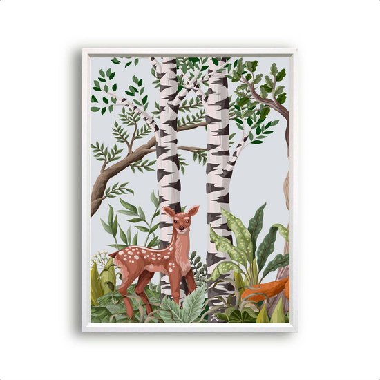 Postercity - Affiche Cerf dans la Forêt aquarelle / aquarelle dessinée à la main à gauche - Affiche Animaux de la Forêt - Chambre d'Enfant / Chambre de Bébé - Chambre de bébé / A4