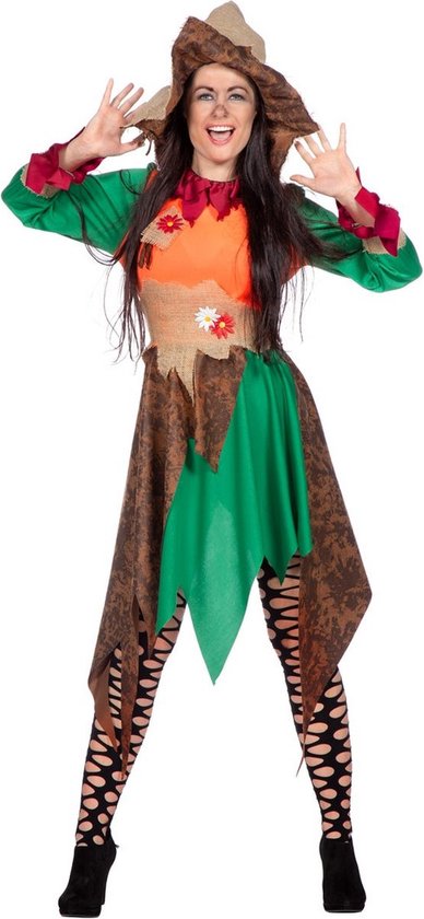 Wilbers & Wilbers - Monster & Griezel Kostuum - Vera De Vogel Verschrikkeraar - Vrouw - Groen, Oranje, Bruin - Maat 40 - Halloween - Verkleedkleding