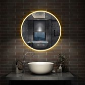 Miroir LED ROND 80cm avec horloge numérique, 3 couleurs de lumière blanc chaud/neutre/froid dimmable tactile anti-buée miroir de salle de bain miroir mural décoratif 2700K-6500K