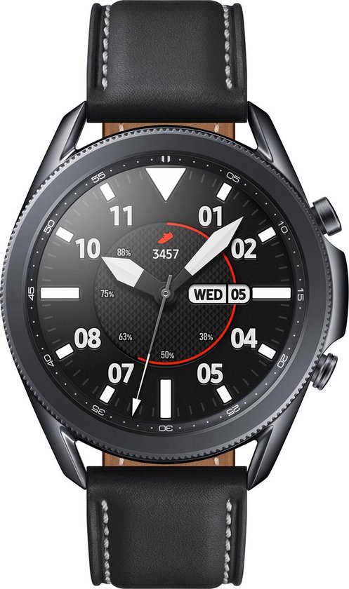 SAMSUNG – GALAXY WATCH3 – 45 MM – ROESTVRIJSTALEN BEHUIZING ZWART – MET ZWARTE LEREN POLSBAND
