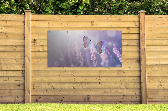 Affiche clôture Papillon - Lavande - Fleurs - 200x100 cm - Toile de jardin