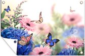 Tuinposter - Tuindoek - Tuinposters buiten - Vlinders - Bloemen - Hortensia - Insecten - 120x80 cm - Tuin