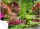 Décoration murale extérieur Arbres - fleurs - Japonais - Nature - Water - 160x120 cm - Toile jardin - Affiche extérieure
