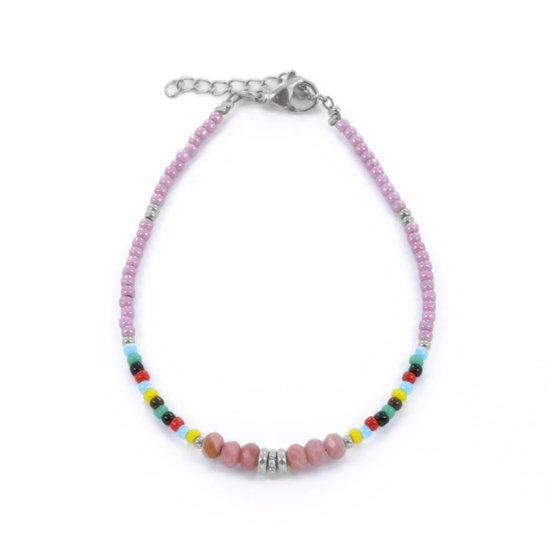 CO88 Collection 8CB-91177 Bracelets de perles Perles avec Perles Miyuki - 16+3cm - Rose et Multi - Argent