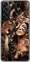 Geschikt voor Samsung Galaxy S22 hoesje - Luxe - Vrouw - Dieren - Vlinders - Vogels - Siliconen Telefoonhoesje