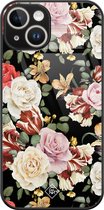 Casimoda® hoesje - Geschikt voor iPhone 14 - Bloemen flowerpower - Luxe Hard Case Zwart - Backcover telefoonhoesje - Multi
