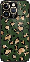 Casimoda® hoesje - Geschikt voor iPhone 14 Pro - Luipaard Groen - Luxe Hard Case Zwart - Backcover telefoonhoesje - Groen