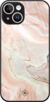 Casimoda® hoesje - Geschikt voor iPhone 14 - Marmer Waves - Luxe Hard Case Zwart - Backcover telefoonhoesje - Bruin/beige