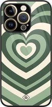 Casimoda® hoesje - Geschikt voor iPhone 14 Pro - Hart Swirl Groen - Luxe Hard Case Zwart - Backcover telefoonhoesje - Groen