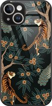 Casimoda® hoesje - Geschikt voor iPhone 14 - Tijger Jungle - Luxe Hard Case Zwart - Backcover telefoonhoesje - Bruin/beige