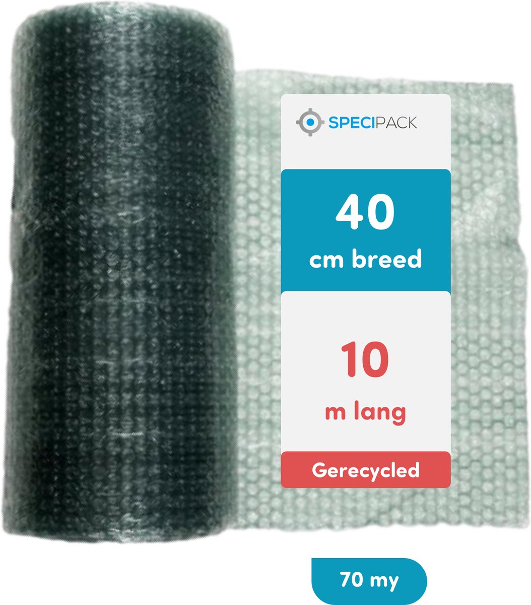 Specipack® Green Gerecycled Noppenfolie - Milieuvriendelijk Bubbeltjesplastic - 40 cm x 10 m - Specipack