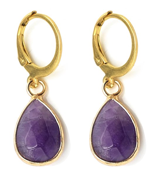 Boucles d'oreilles en argent plaqué or avec pendentif en améthyste violette  en forme... | bol.com