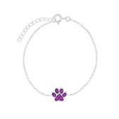 Joy|S - Zilveren kat hond dierenpoot armband - 14 cm + 3 cm - kristal paars - poot afdruk
