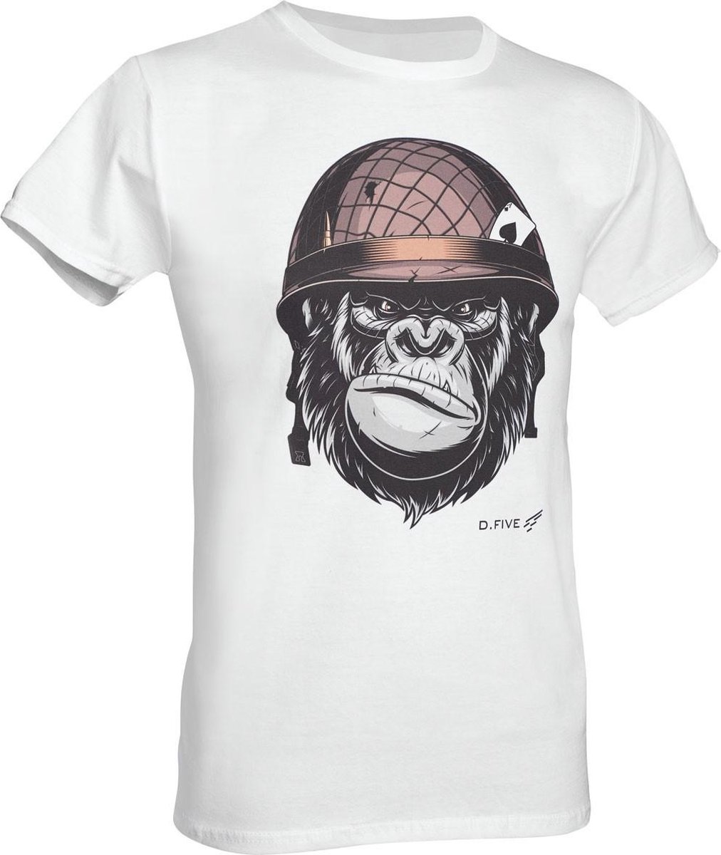 D.five T-shirt Monkey With Helmet Heren Katoen Wit Maat L