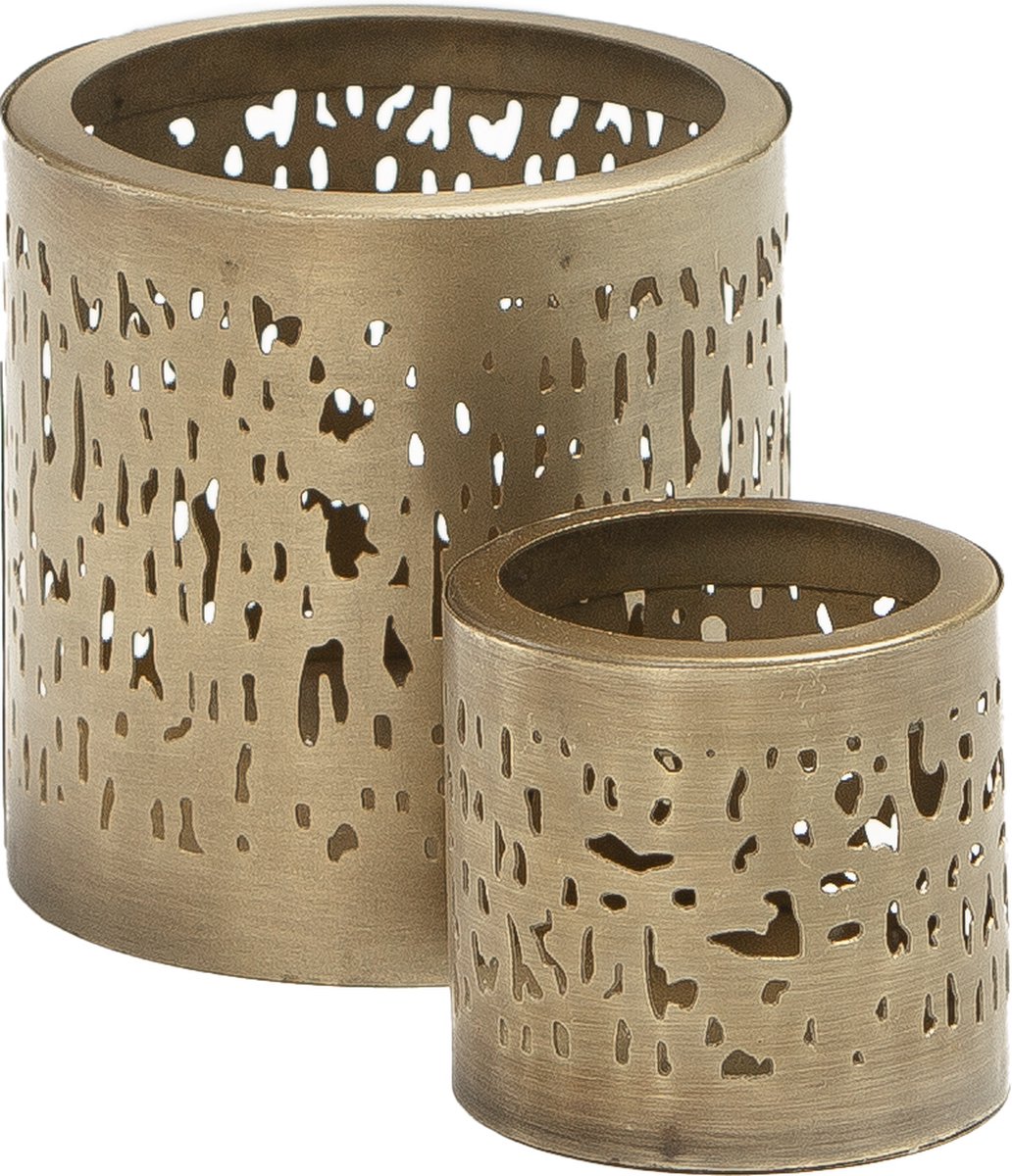 STILL Windlicht Set van 2 Goud Metaal 10x10 cm & 7x6,5 cm