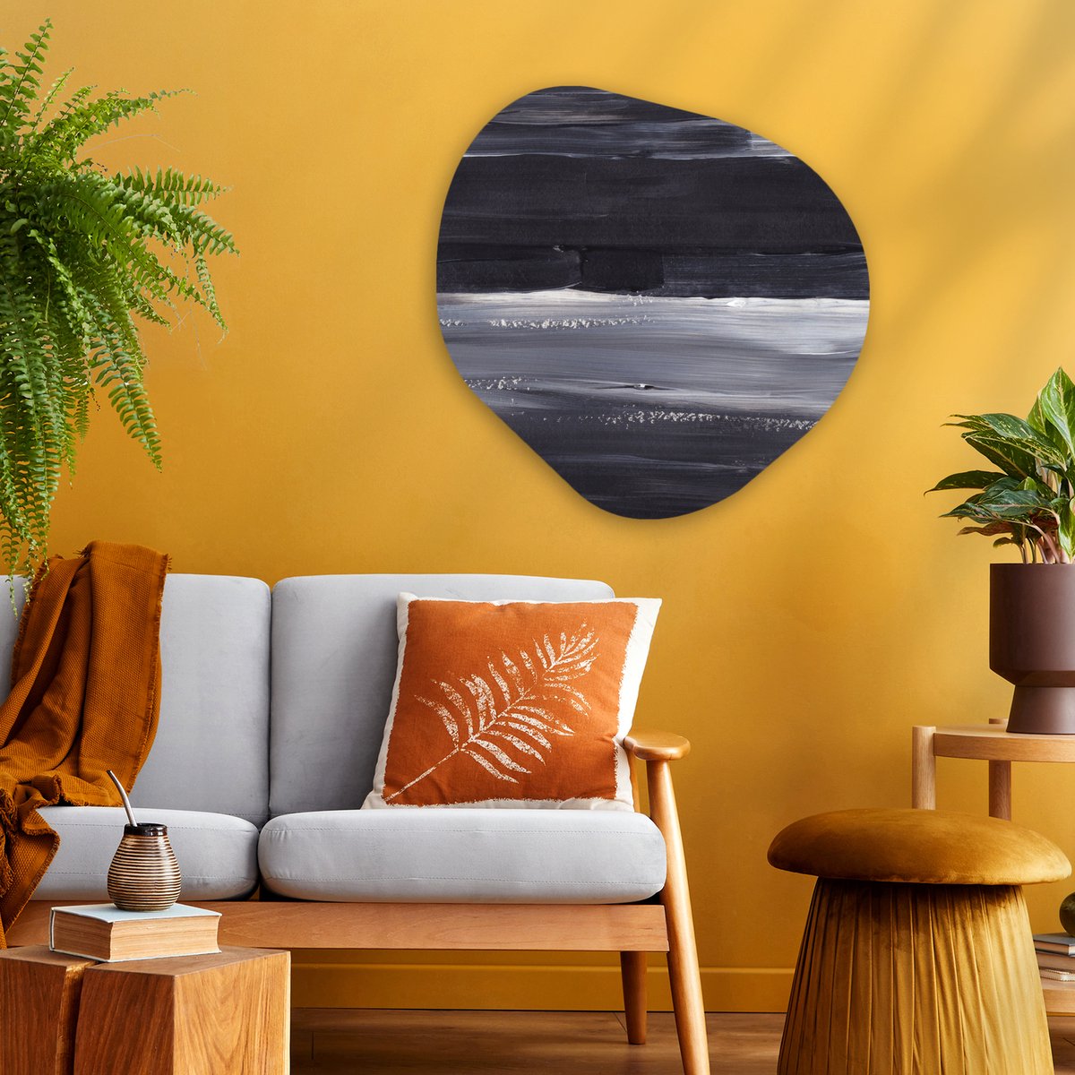 Organische wanddecoratie 60x60 cm - Organisch schilderij Verf - Abstract - Zwart - Muurdecoratie woonkamer - Kamer decoratie - Schilderijen - Muurcirkel aesthetic