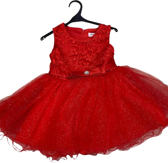 Meisjes jurk - Feest jurk - Glitter jurk - Mode voor meisjes - 4 jaar - Rood met glitter