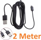 Câble de charge Micro USB de 2 mètres Convient pour : Alcatel / LG / Motorola / Samsung / Huawei / Sony / E-reader Kobo / Playstation 4 Game Controller PS4 - Zwart