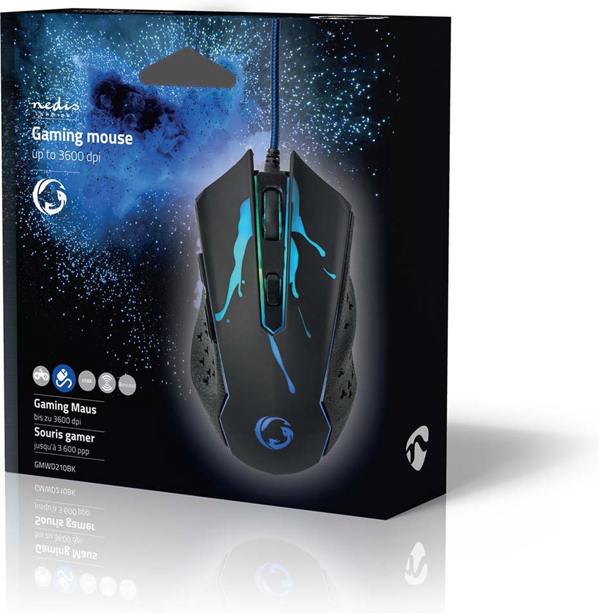 Nedis Gaming Muis - Bedraad - 1200 / 1800 / 2400 / 3600 dpi - Instelbare DPI - Aantal knoppen: 6 - Programmeerbare knoppen - Rechtshandig - 1.50 m - LED thumbnail 5